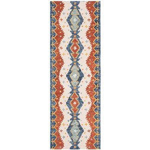 Tapis de passage d'intérieur rectangulaire ivoire/bleu Aspen par Safavieh de style éclectique, 2 pi x 7 pi