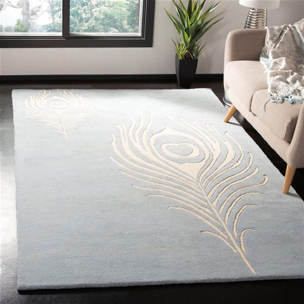 Safavieh Soho 5-ft x 8-ft Light Blue/Ivory Rectangular Indoor Handcrafted Area Rug