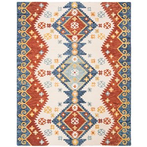 Tapis décoratif d'intérieur rectangulaire ivoire/rouille Aspen par Safavieh de style éclectique, 8 pi x 10 pi