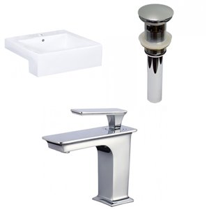 American Imaginations White Vessel Rectangular Bathroom Sink with Faucet - Overflow and Drain Included (19-in x 20.25-in)