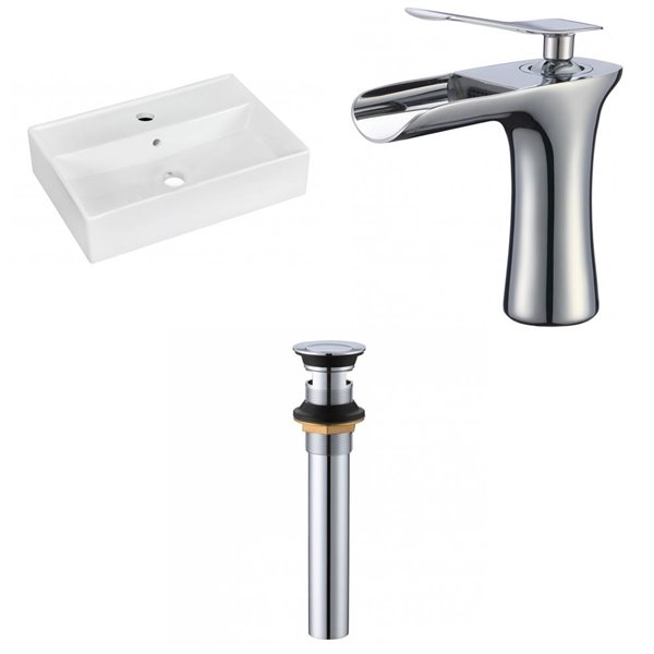 American Imaginations White Wall-Mount Rectangular Bathroom Sink with Faucet/Overflow/Drain Included - 13.75-in x 19.75-in