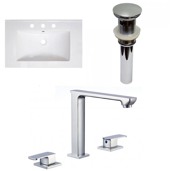 American Imaginations Vee 30-in White Single Sink Bathroom Vanity Top Set with Faucet