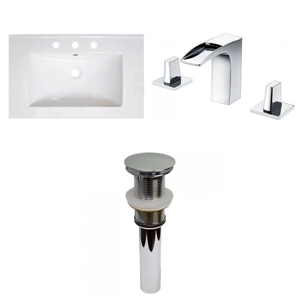 American Imaginations Vee 30 In White Fire Clay Single Sink Bathroom Vanity Top Set Widespread Faucet Included Ai 32872 Rona