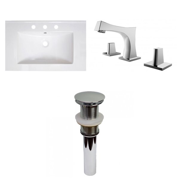 American Imaginations Vee 30-in White Fire Clay Single Sink Bathroom Vanity Top and Widespread Faucet