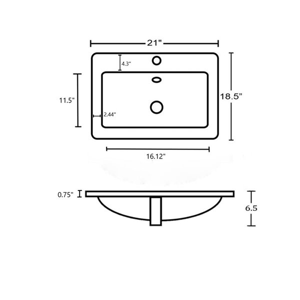 American Imaginations Vee 21-in White Fire Clay Single Sink Bathroom Vanity Top
