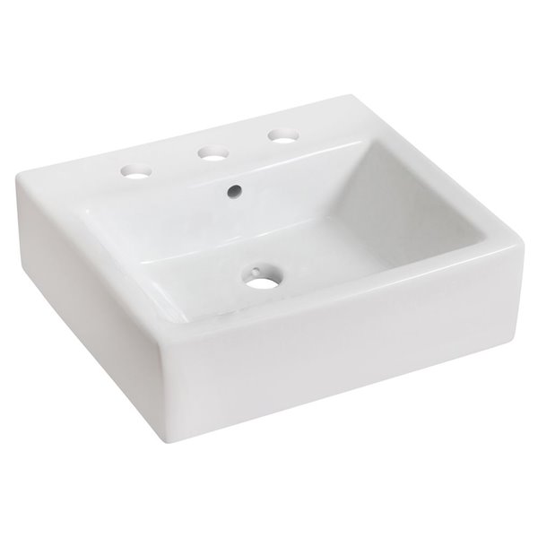 American Imaginations White Ceramic Vessel Rectangular Bathroom Sink with Faucet, Overflow and Drain Included (16.5-in x 21-in)