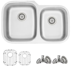 Évier de cuisine double décalé à encastrer/sous plan Canda Amber de Stylish avec grilles, 32 po x 20,75 po