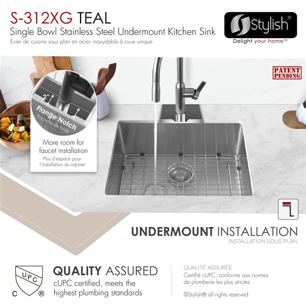 Stylish 25-in Single Bowl Undermount Stainless Steel Kitchen Sink