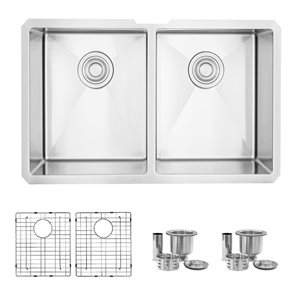 Stylish 28-in x 18-in Stainless Steel Double Bowl Undermount Kitchen Sink