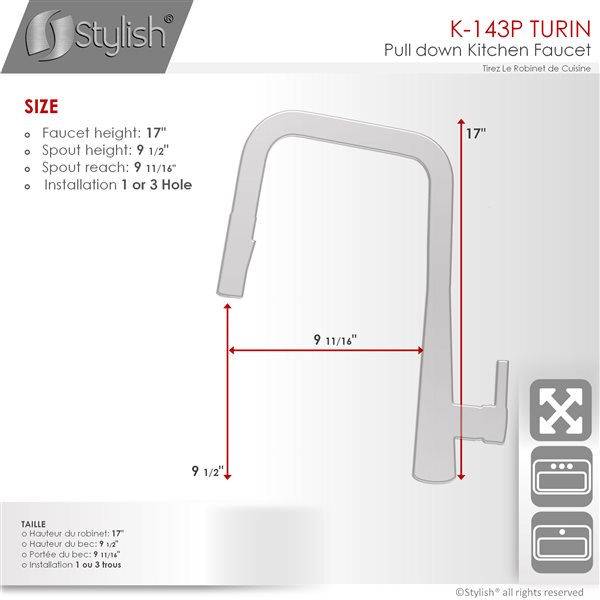Stylish Turin Gunmetal 1-Handle Deck Mount High-Arc Handle/Lever Kitchen Faucet
