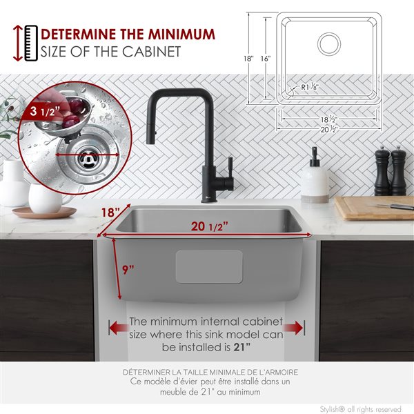 Stylish 20.5-in Single Bowl Dual-Mount Stainless Steel Kitchen Sink