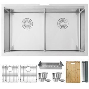 Stylish 32-in x 19-in Stainless Steel Undermount Double Bowl Workstation Kitchen sink