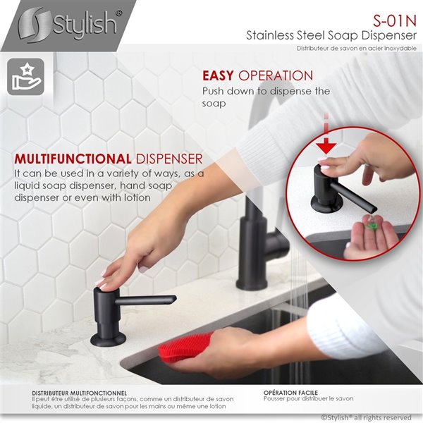 Stylish Matte Black Kitchen Sink Soap Dispenser - 240-ml