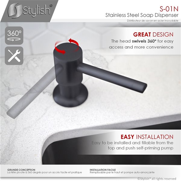 Stylish Matte Black Kitchen Sink Soap Dispenser - 240-ml