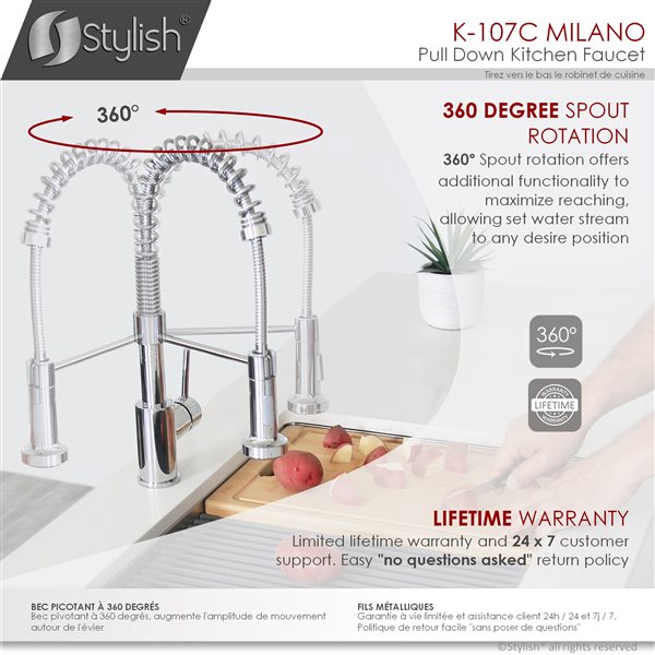 Stylish Milano Chrome 1-Handle Deck Mount High-Arc Handle/Lever Kitchen Faucet