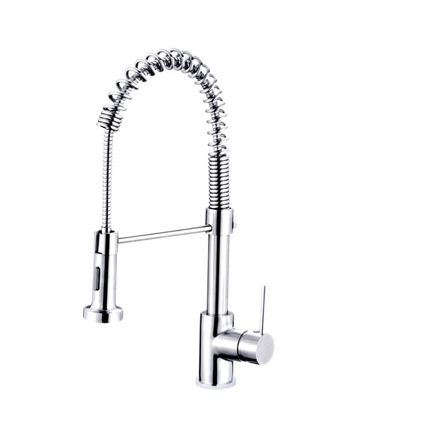 Image of Stylish | Milano Chrome 1-Handle Deck Mount High-Arc Handle/lever Kitchen Faucet, Pull-Down Spray | Rona