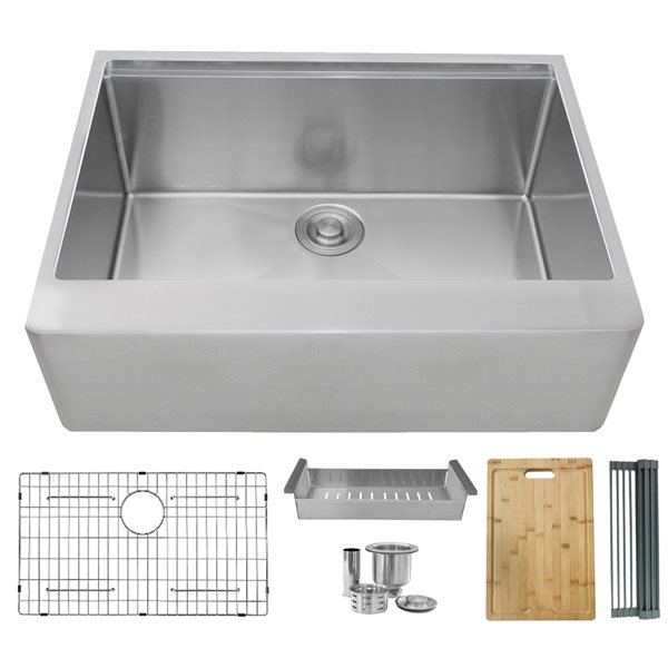 Image of Stylish | 30-In Farmhouse Workstation Single Bowl Stainless Steel Apron Kitchen Sink | Rona