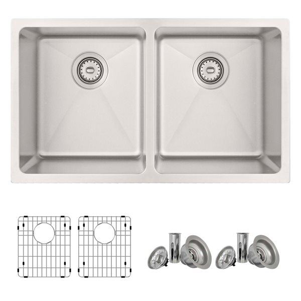 Stylish 31-in Double Bowl Dual-Mount  Stainless Steel Kitchen Sink With Grids