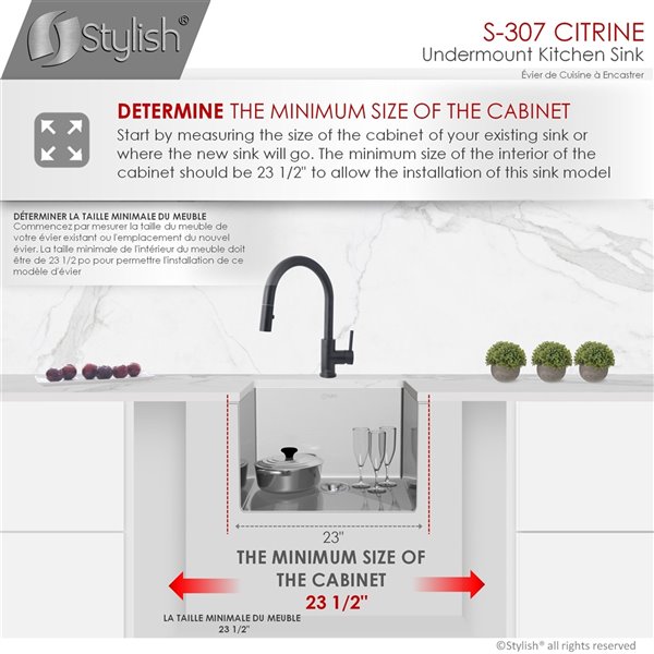 Évier de cuisine simple sous plan Styluxe Citrine de Stylish en acier inoxydable 23 po x 18 po