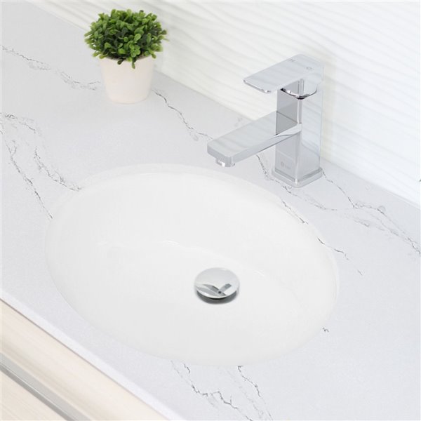 Stylish White Porcelain Undermount Oval Bathroom Sink with Matte Black Overflow Drain - 19.5-in x 16-in