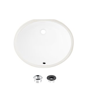 Lavabo de salle de bain ovale en porcelaine blanche de Stylish avec trop-plein noir mat, 19,5 po x 16 po