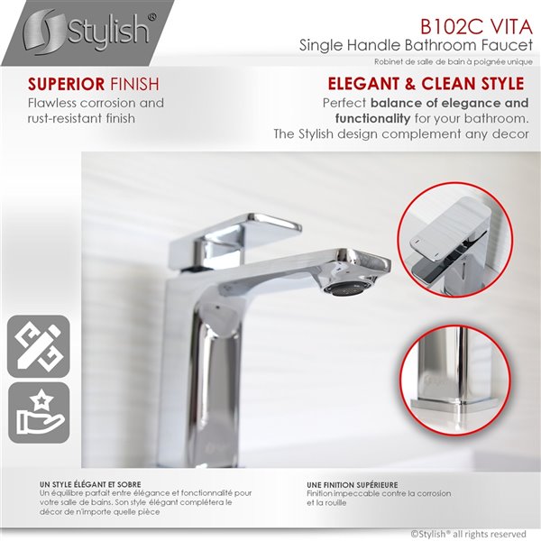 Stylish Single Handle Bathroom Faucet Polished Chrome