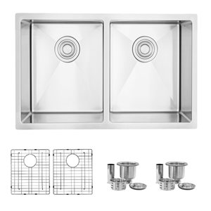 Stylish 28-in Double Bowl Dual mount Stainless Steel Kitchen Sink with Grids