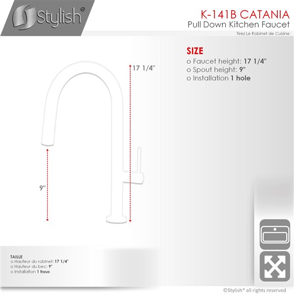 Stylish Catiana Brushed Nickel 1-Handle Deck Mount High-Arc Handle/Lever Kitchen Faucet