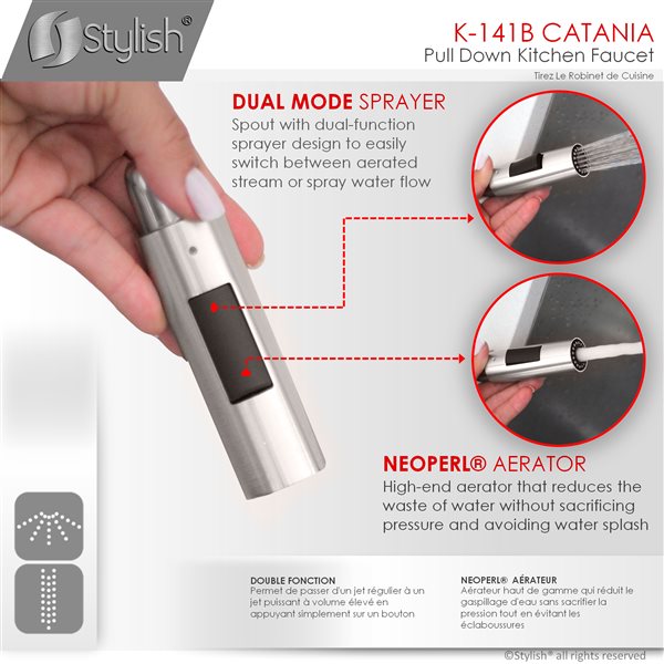 Stylish Catiana Brushed Nickel 1-Handle Deck Mount High-Arc Handle/Lever Kitchen Faucet