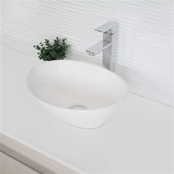 Stylish White Porcelain Vessel Oval Bathroom Sink - 15.75-in x 13.37-in