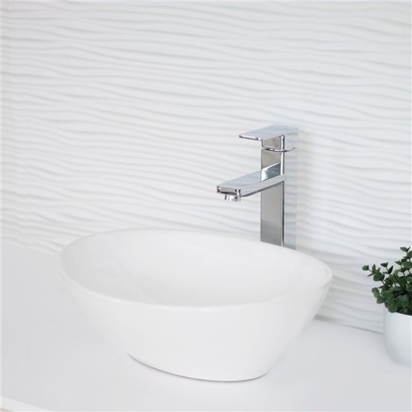 Vasque de salle de bain ovale en porcelaine blanche de Stylish, 15,75 po x 13,37 po