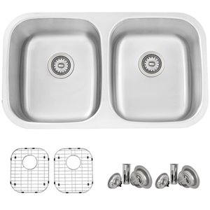 Évier de cuisine double sous plan Canda Chic de Stylish avec grilles, 32,25 po x 18,5 po, nickel brossé