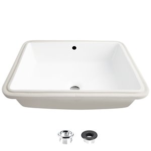 Stylish White Porcelain Undermount Rectangular Bathroom Sink with Matte Black Overflow Drain - 19.5-in x 15.5-in
