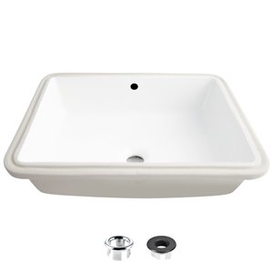 Lavabo de salle de bain rectangulaire en porcelaine blanche de Stylish avec trop-plein noir mat, 19,5 po x 15,5 po