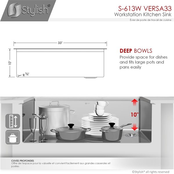 Stylish Versa 33-in x 19-in Stainless Steel Undermount Single Bowl Workstation Kitchen Sink