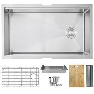 Stylish Versa 33-in x 19-in Stainless Steel Undermount Single Bowl Workstation Kitchen Sink