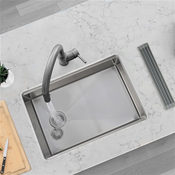 Stylish Single Bowl Undermount  Stainless Steel Workstation Kitchen Sink 27-in x 19-in