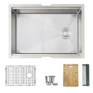 Stylish Single Bowl Undermount  Stainless Steel Workstation Kitchen Sink 27-in x 19-in