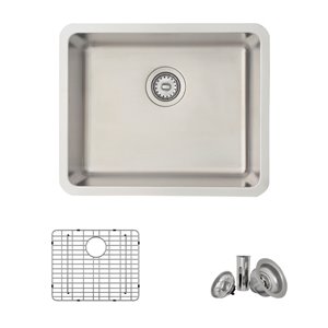Évier de cuisine simple sous plan Builders Bilbao de Stylish avec grilles, 21,75 po x 17,75 po, nickel brossé