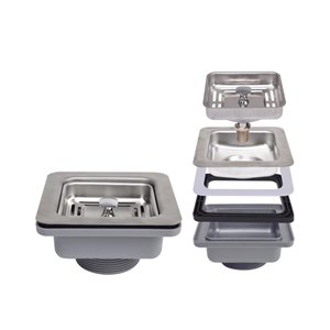 Crépine d'évier carrée en acier inoxydable antirouille de Stylish pour drain de 3,5 po avec tuyau d'échappement