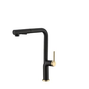 Stylish Latina Black and Gold 1-Handle Deck Mount High-Arc Handle/Lever Kitchen Faucet