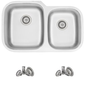 Évier de cuisine double décalé à encastrer/sous plan Canda Amber de Stylish, 32 po x 20,75 po, nickel brossé