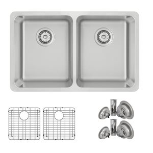 Stylish 29-in Double Bowl Dual-Mount Steel Kitchen Sink