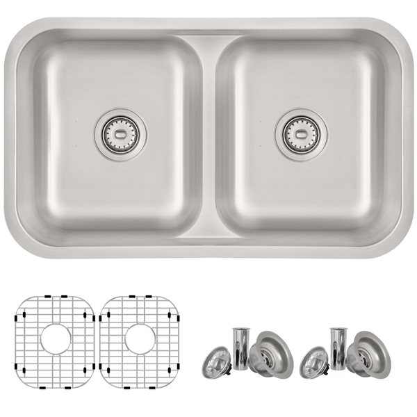 Stylish 32.25-in Double Bowl Dual-Mount Stainless Steel Kitchen Sink