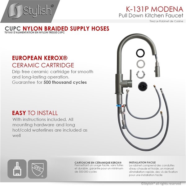 Stylish Modena Gunmetal 1-Handle Deck Mount High-Arc Handle/Lever Kitchen Faucet