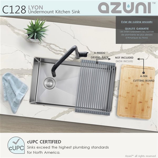 Azuni Bright Lyon 28-in x 18-in Undermount Single Bowl Stainless Steel Kitchen Sink