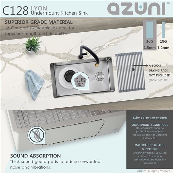 Azuni Bright Lyon 28-in x 18-in Undermount Single Bowl Stainless Steel Kitchen Sink