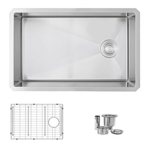 Évier de cuisine simple sous plan Bright Lyon d'Azuni en acier inoxydable poli 28 po x 18 po