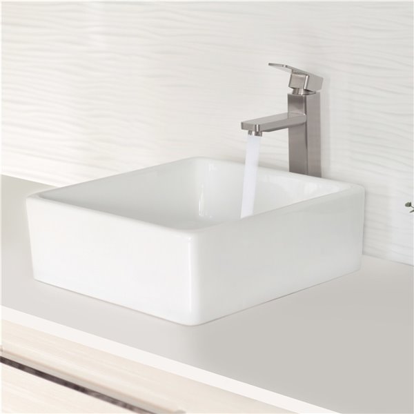 Vasque de salle de bain carrée en porcelaine blanche de Stylish, 15 po x 15 po