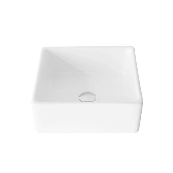 Vasque de salle de bain carrée en porcelaine blanche de Stylish, 15 po x 15 po